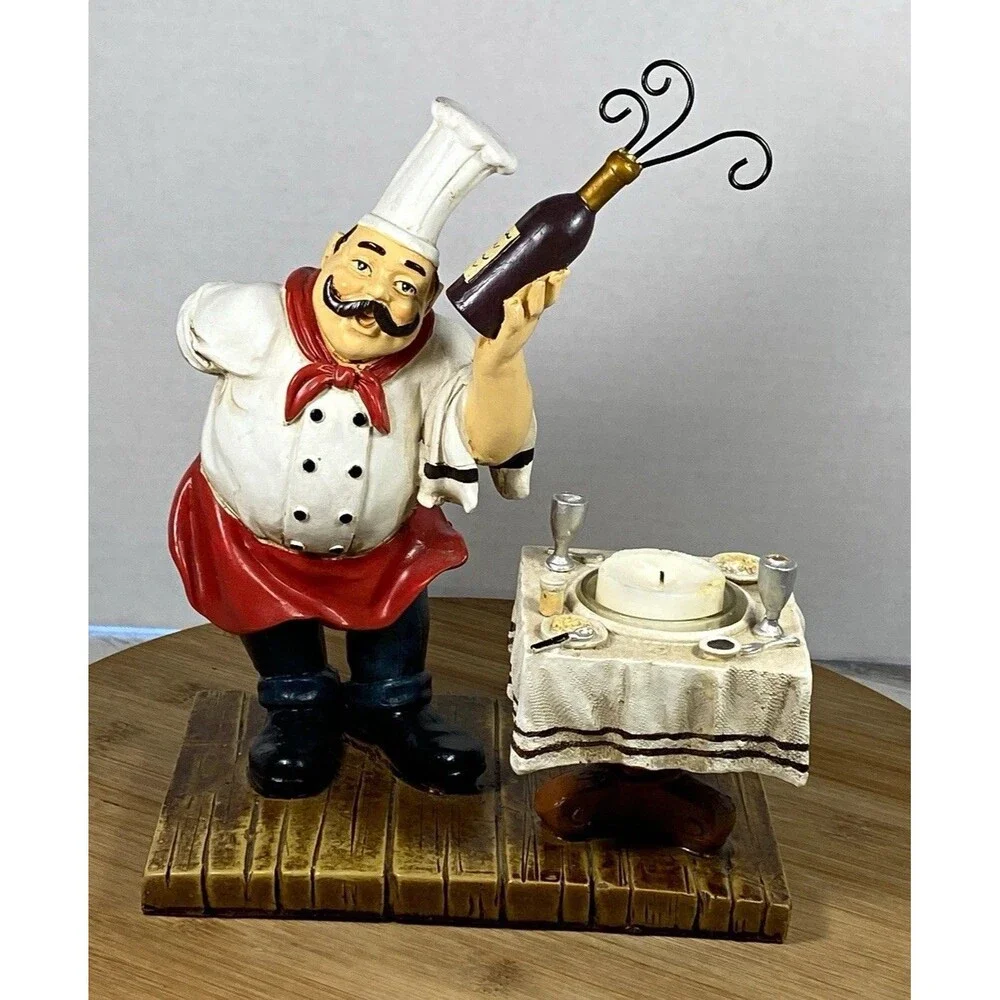 Vtg Italian Fat Chef Baker Holding Wine  Figurine with candle holder Decor